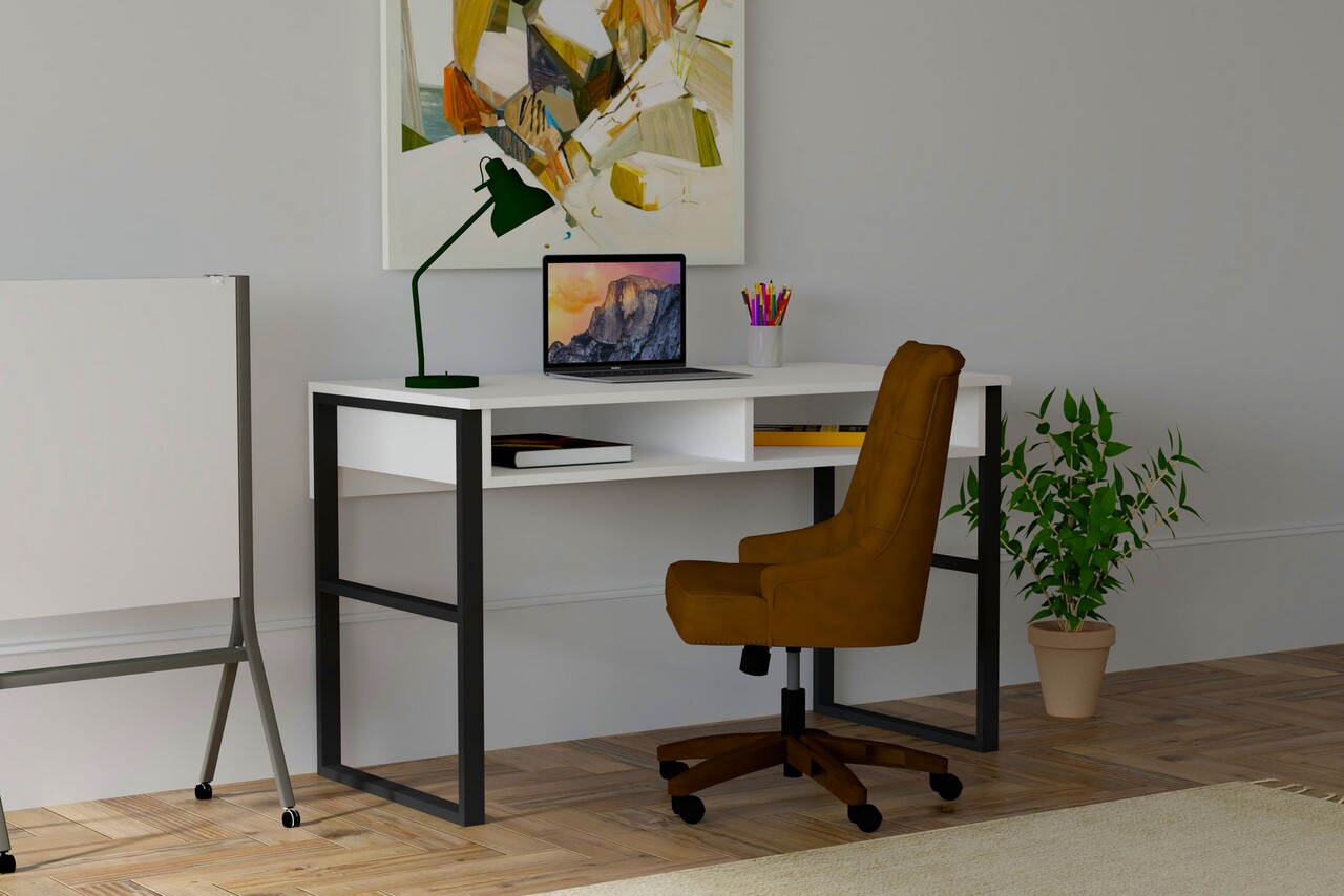 Birou, Puqa Design, Misto, 120 x 72 x 60 cm, pal melaminat/metal, alb/negru - imagine 5
